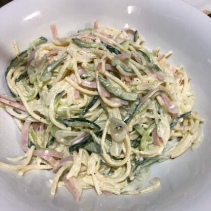 昼間に多く茹でたスパゲティをサラダに活用したくて参考にさせていただきました。
野菜もたくさんとれてよかったです